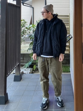 「アイテム（ニットキャップ/ビーニー）」を使った、ひろやすさん（メンズ・170cm）の冬コーディネート
