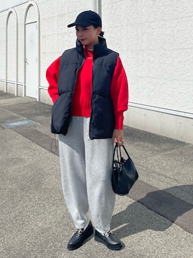 「アイテム（ダウンベスト）」を使った、RUKAさん（レディース・160cm・20代）の秋コーディネート