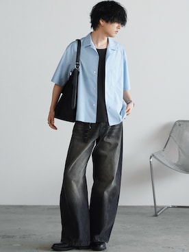 「アイテム（シャツ/ブラウス、ブルー系）」を使った、げんじさん（メンズ・175cm）の春コーディネート