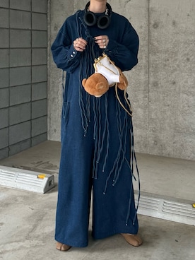 「アイテム（つなぎ/オールインワン）」を使った、Ayaさん（レディース・165cm）の秋コーディネート