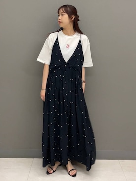 「A part by（アパートバイ）の【今年も登場！】ドットシシュウキャミワンピース（ワンピース、ブラック系）」を使った、mio🍑さん（レディース・160cm）の春コーディネート