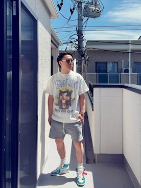 「SAINT Mxxxxxx（セント マイケル）のアイテム（Tシャツ/カットソー、ホワイト系）」を使った、（asatomoz）さん（メンズ・170cm）の春コーディネート