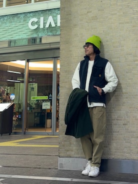 「アイテム（ニットキャップ/ビーニー）」を使った、けいいちさん（メンズ・170cm・50代）の冬コーディネート