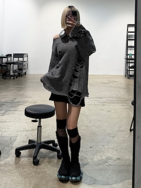 「アイテム（ソックス/靴下、ブラック系）」を使った、あおいさん（レディース・159cm）の秋コーディネート
