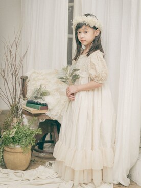 「Handmade（ハンドメイド）のアイテム（ドレス、ホワイト系）」を使った、as-pさん（キッズ・120cm）の秋コーディネート