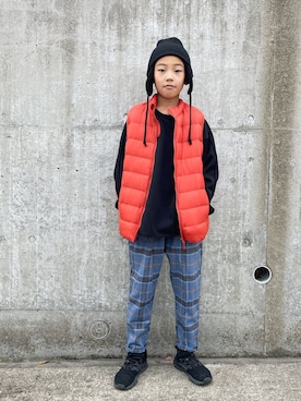 「アイテム（ダウンベスト）」を使った、eightmaaanさん（キッズ・140cm）の秋コーディネート