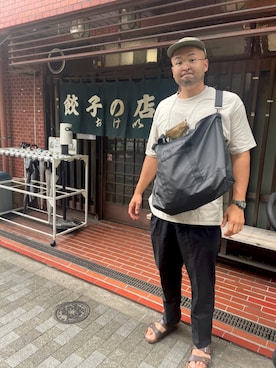 「アイテム（トートバッグ）」を使った、デカ丸さん（メンズ・191cm）の夏コーディネート