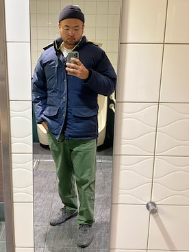 「アイテム（ニットキャップ/ビーニー）」を使った、デカ丸さん（メンズ・191cm）の冬コーディネート