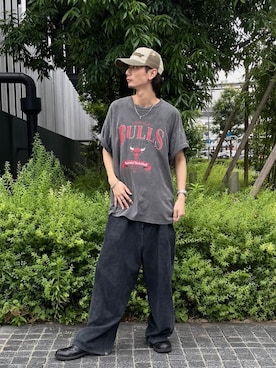 「OVERRIDE（オーバーライド）のOVERRIDE  OGC WASH DAMAGE MESHCAP SG / オーバーライド（キャップ、グリーン系）」を使った、おたけさん（メンズ・180cm）の夏コーディネート
