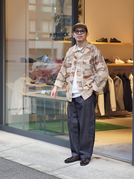「Hender Scheme（エンダースキーマ）のアイテム（キャップ、ブラウン系）」を使った、labo_matsuさん（メンズ・176cm）の秋コーディネート