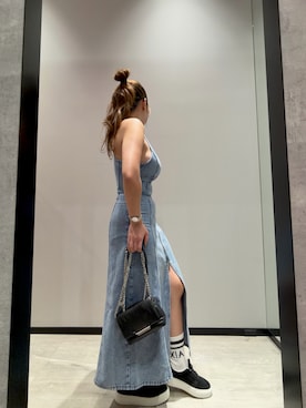 「ARMANI EXCHANGE（アルマーニエクスチェンジ）の【A|X アルマーニ エクスチェンジ】ライトブルーデニムワンピース（ワンピース、ブルー系）」を使った、hnchaさん（レディース・160cm）の冬コーディネート