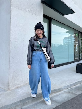 「CIAOPANIC TYPY（チャオパニックティピー）の【KATER】vintagedenimカーブデニム（デニムパンツ、ブルー系）」を使った、kasumiさん（レディース・154cm）の秋コーディネート