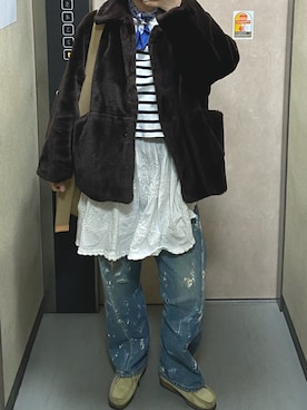 「アイテム（モカシン/デッキシューズ、ベージュ系）」を使った、温流さん（レディース・160cm）の春コーディネート