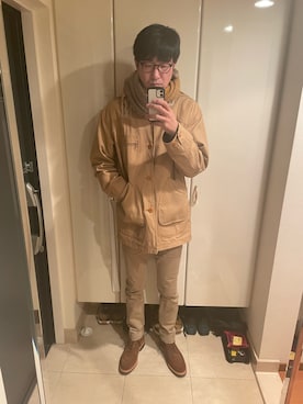 「アイテム（カバーオール）」を使った、mabuさん（メンズ・189cm）の冬コーディネート