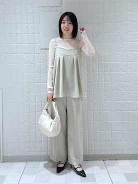 「A part by（アパートバイ）のワンショルカナグツキバッグ（ハンドバッグ、ホワイト系）」を使った、あやなさん（レディース・165cm）の春コーディネート