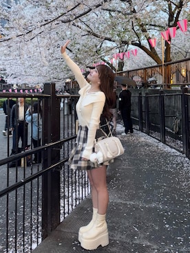 「GRL（グレイル）のアイテム（トップス）」を使った、miyu Ӧさん（レディース・149cm）の春コーディネート