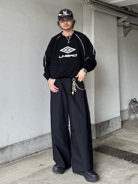 「アイテム（スウェット、ブラック系）」を使った、KOU SUEMATSUさん（メンズ・172cm）の春コーディネート