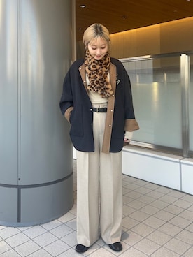 「SHIPS（シップス）のアイテム（ノーカラーコート）」を使った、小菅さん（レディース・156cm）の秋コーディネート