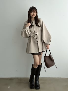 「アイテム（ノーカラージャケット）」を使った、みさねさん（レディース・158cm）の秋コーディネート