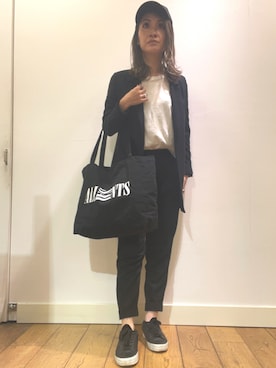 「ALLSAINTS（オールセインツ）のALEIDA TROUSERS | ALEIDA セットアップ パンツ（スラックス、ブラック系）」を使った、@asjmamiさん（レディース・158cm）の秋コーディネート