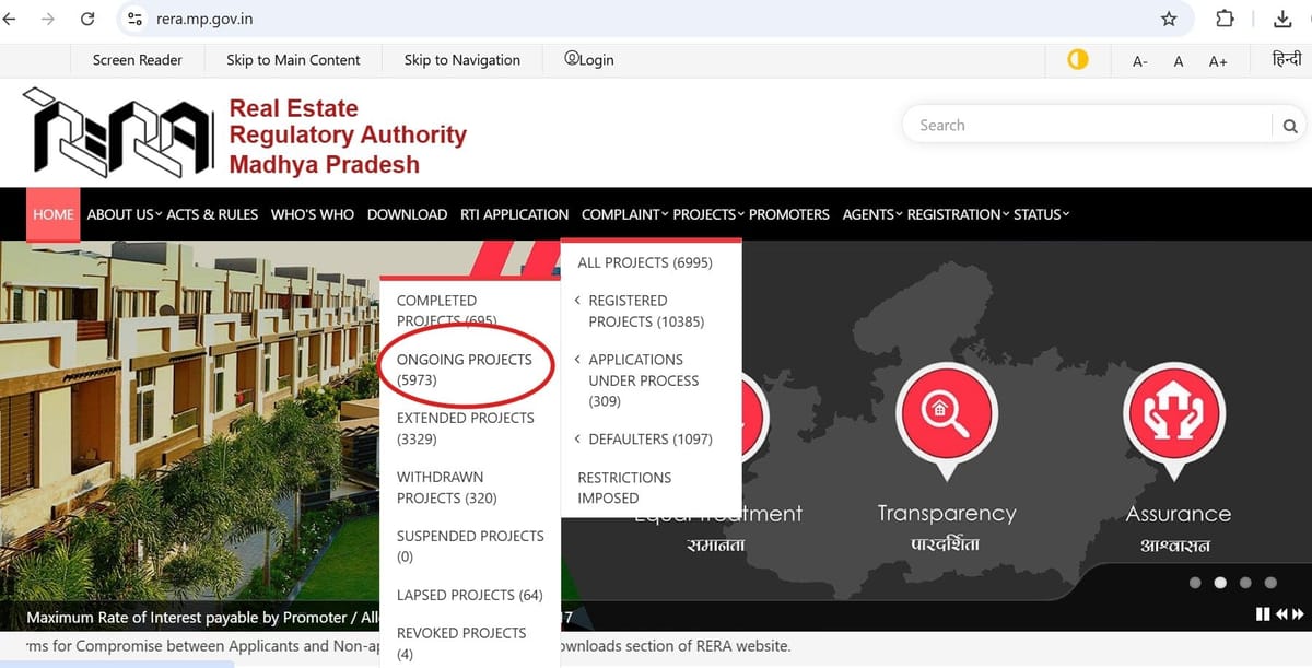 MP Rera Ongoing projects