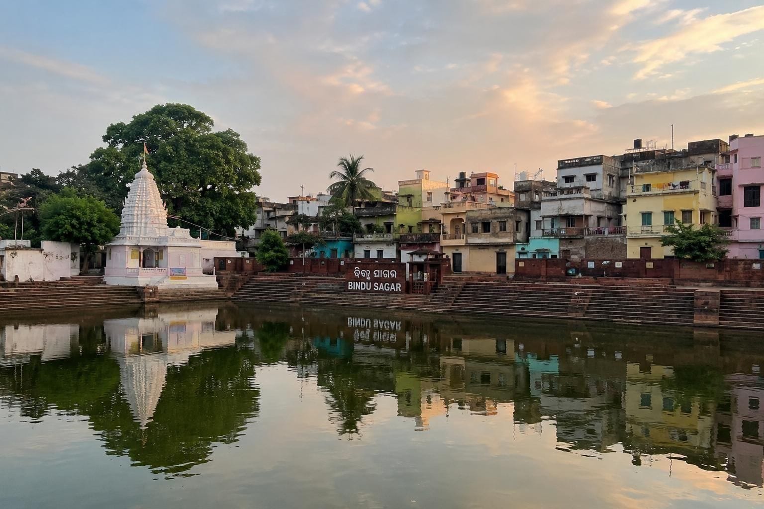 Bindu Sagar Pond in Old Town, Bhubaneswar has residential houses nearby