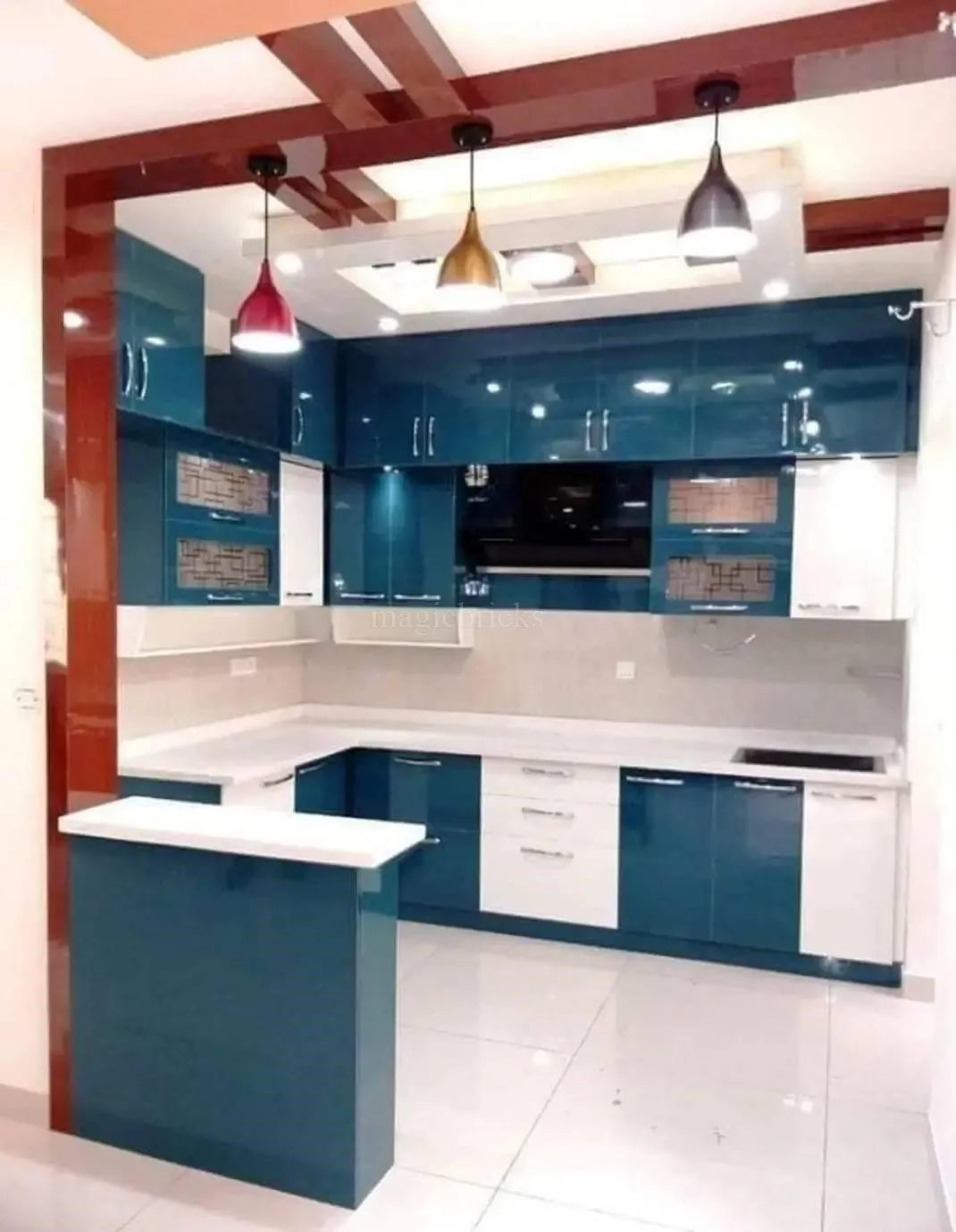 Simple Kitchen Wardrobe Design with Glass Inserts