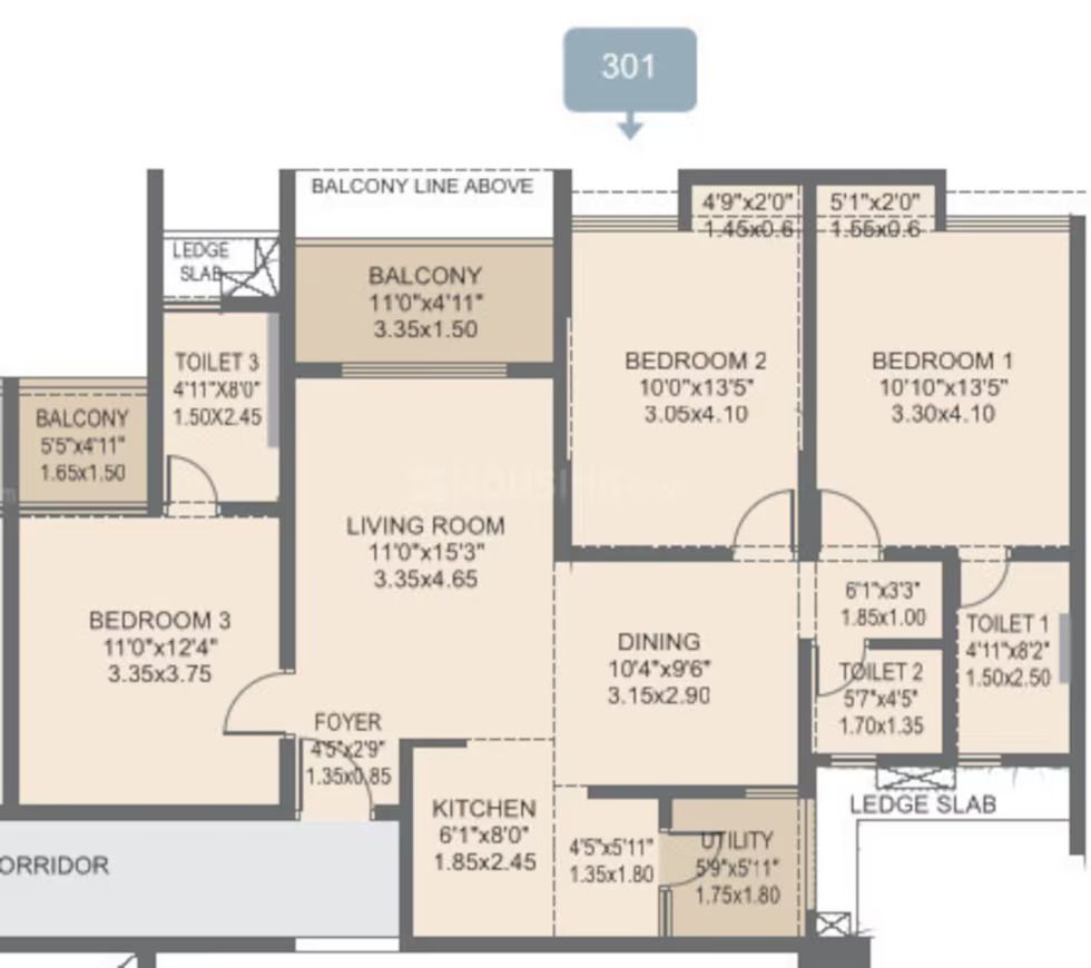 Rohan Saroha 3 BHK 1104 sq.ft floor plan