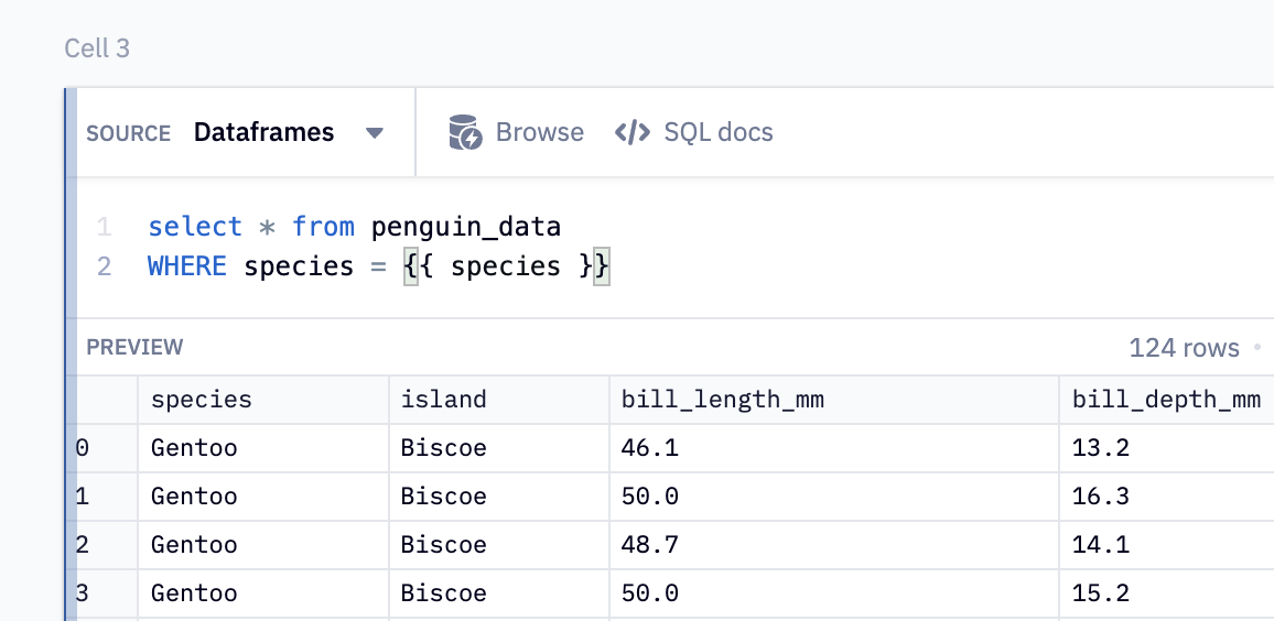 Example SQL query that is parameterized with jinja