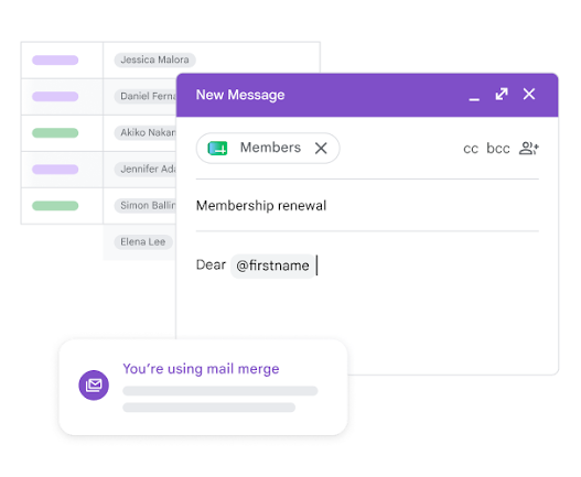 Mail merge personalises emails with a merge tag.