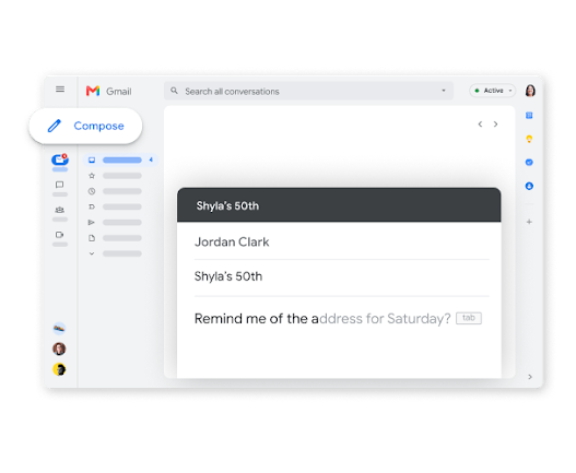 New email with Smart Compose autofill feature