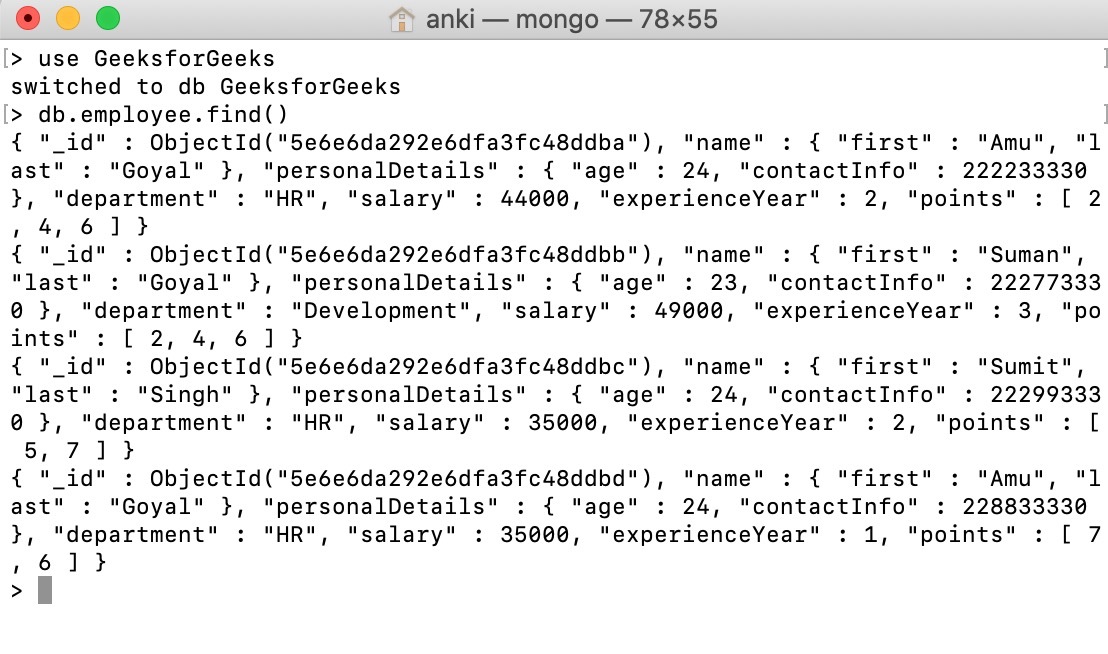 demo database and collection creation