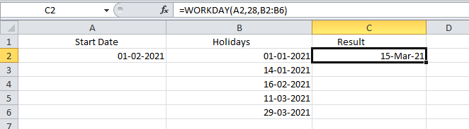 WORKDAY Function Example