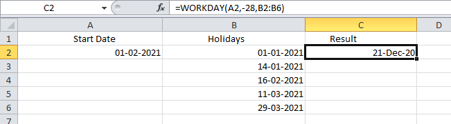 WORKDAY Function in Excel
