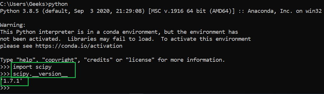 verifying scipy installation