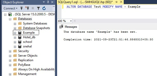 database renamed