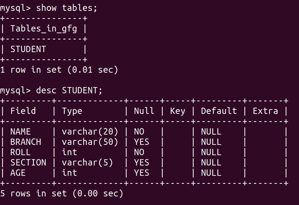 create table python mysql