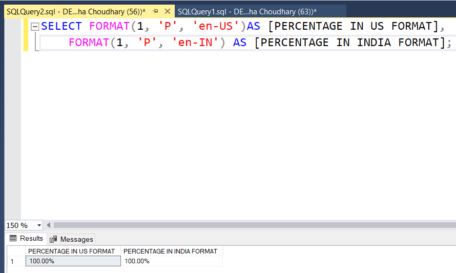 Format in percentage using FORMAT function example