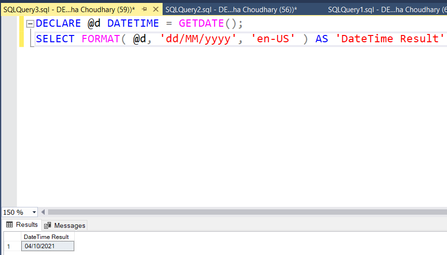 Format in Date using FORMAT function example
