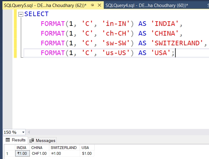 Format currency using FORMAT function example