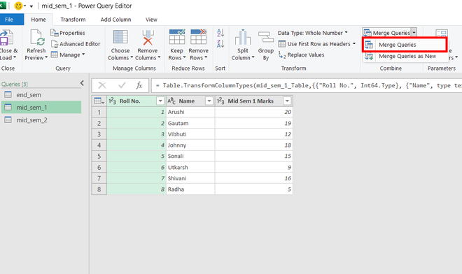 Clicking-merge-queries