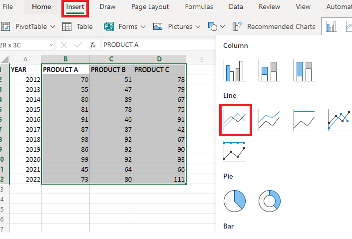 Selecting line chart