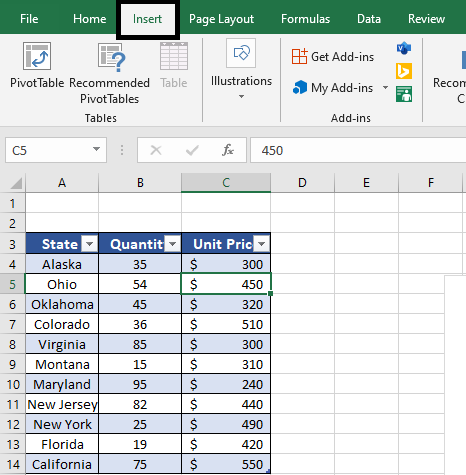 Selecting-insert-tab