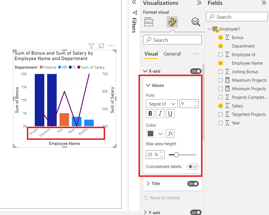 Using Values feature of X-Axis