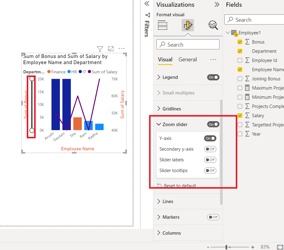 Adding Zoom Slider in Power BI chart