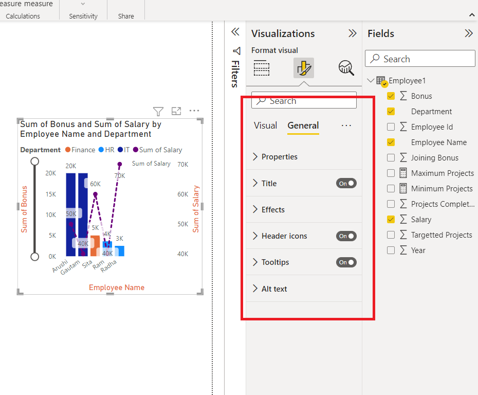 Exploring General Formatting in Power BI Chart