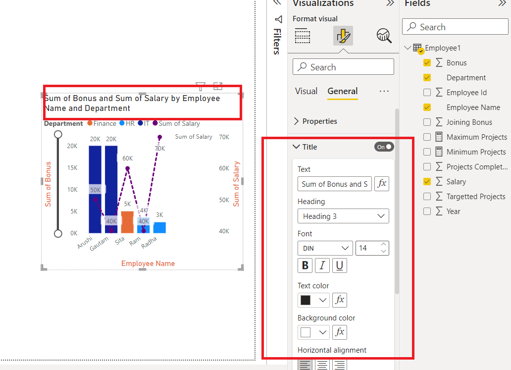 Formatting title in Power BI chart