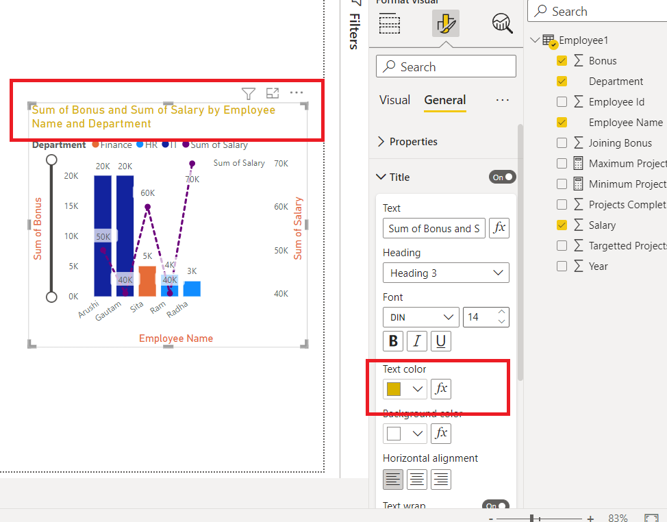 Formatting title in Power BI chart