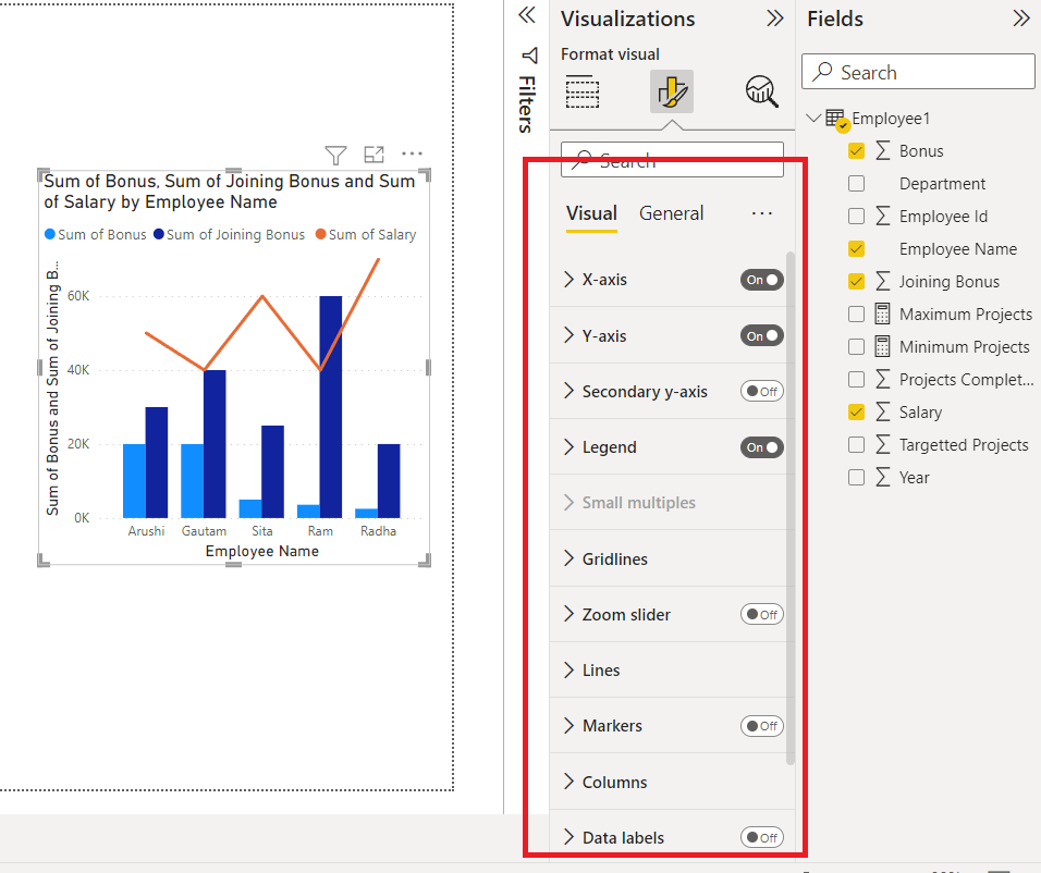 Power BI - Format Line and Clustered Column Chart