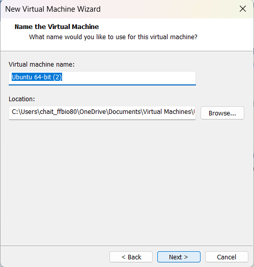Enter Virtual machine name